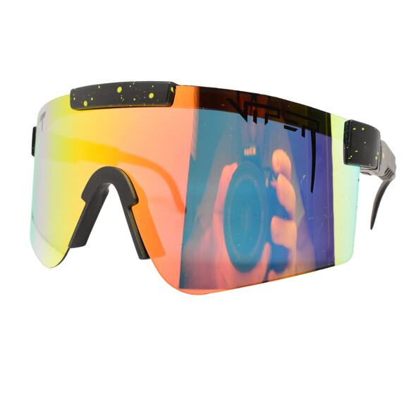 Pit Viper Solid Black & Yellow Dots Shield - LENSES GOOD/FRAMES VERY GOOD - Picture 1 of 11